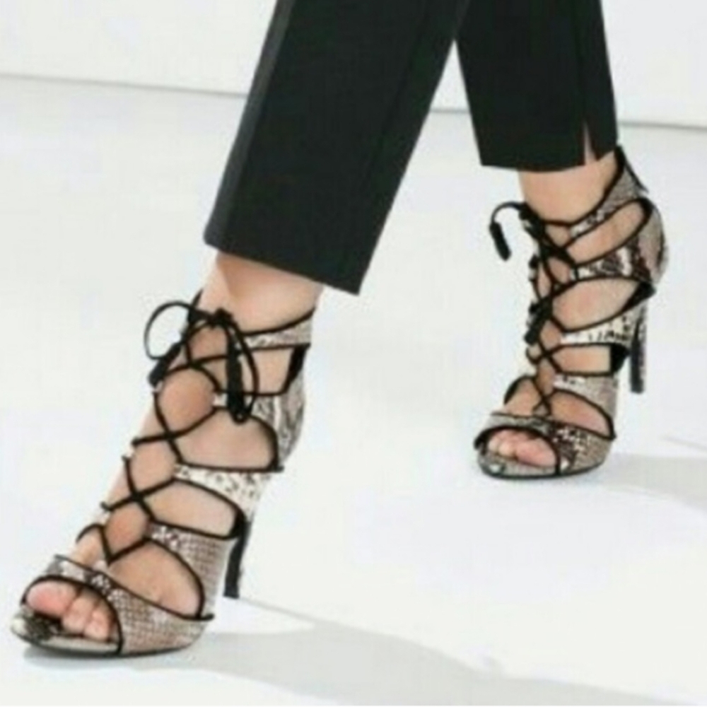 Zara Basic Collection Snake Skin Lace Up Heels 37